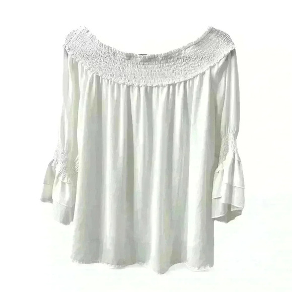 Tops - White Off the Shoulder Womens Blouse, Size L